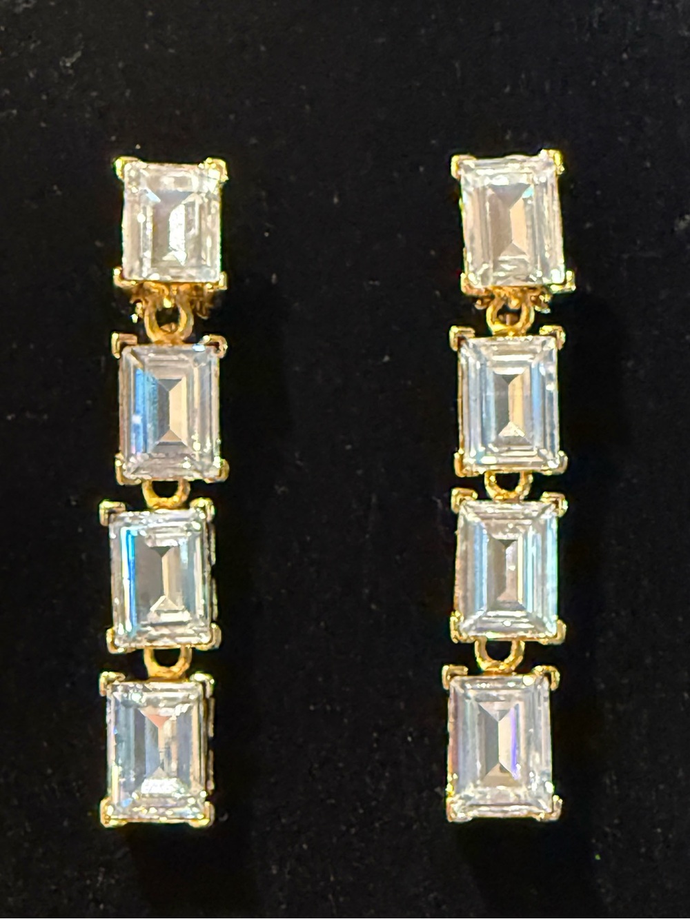 Kenneth Jay Lane Gold Crystal Drop Clip-On Earrings